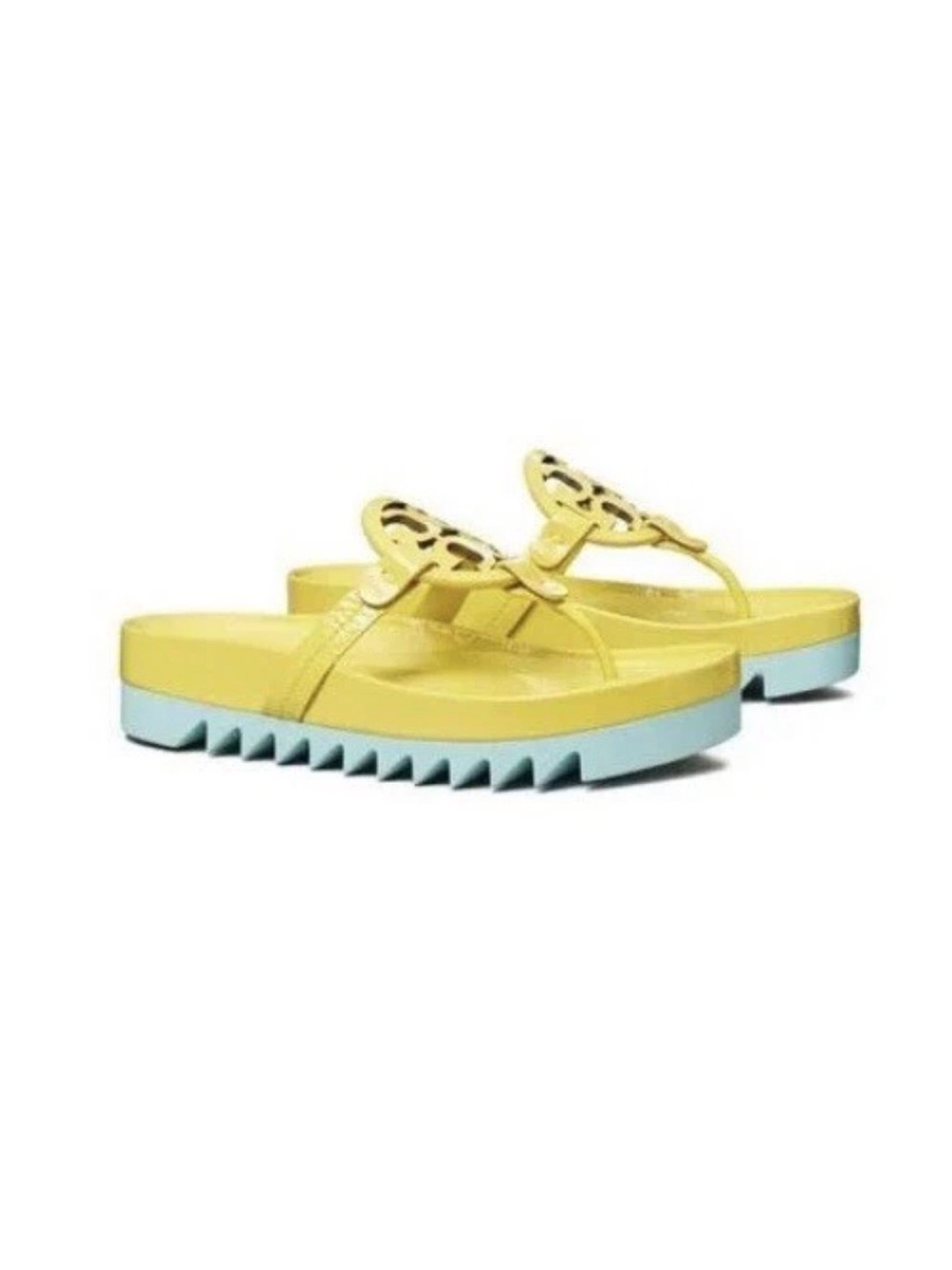 EUC Tory Burch Miller Cloud Lug Sandals Zesty Lime / Sea Bubble Size 9